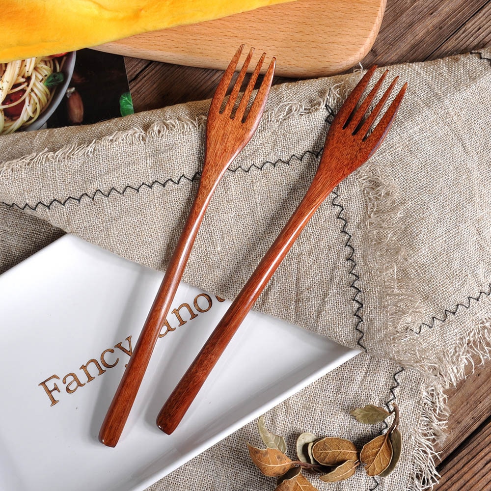 Tenedor y cuchara de madera de bambú, utensilio de cocina, utensilios para sopa y té, vajilla, tenedor de madera de , ,
