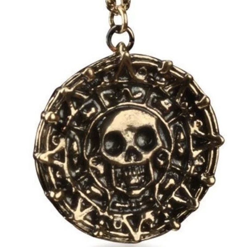 Collar con colgante redondo de calavera pirata para hombre, accesorios para cadena de suéter de Metal, joyería para
