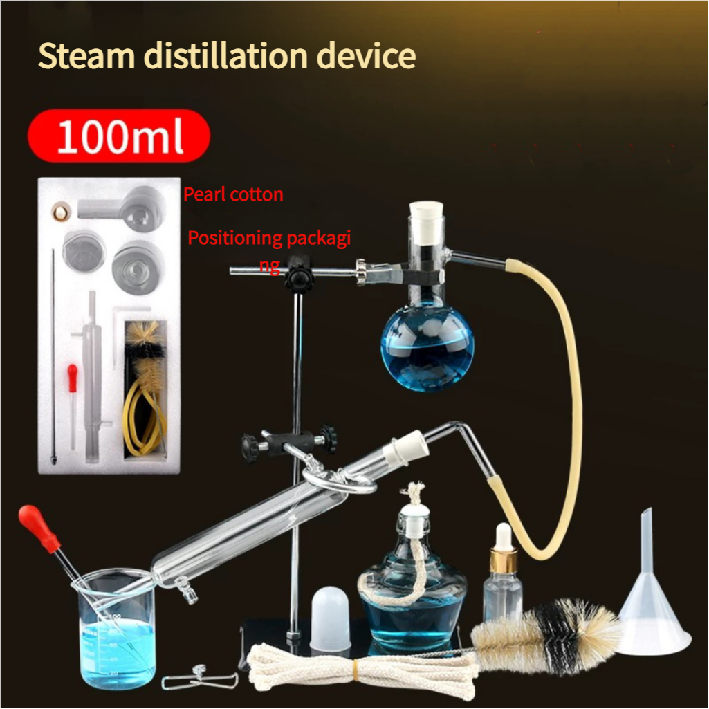 100ml Lab Essential Oil Distillation Apparatus Water Purifier Glassware Home Distiller 13pcs Kits