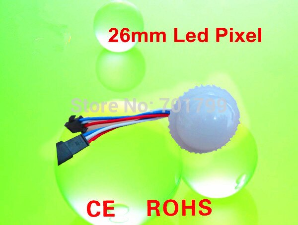 26mm WS2811 LED pixel module; 3 stks 5050 SMD RGB LED, DC12V ingang; frosted cover; 0.72 W