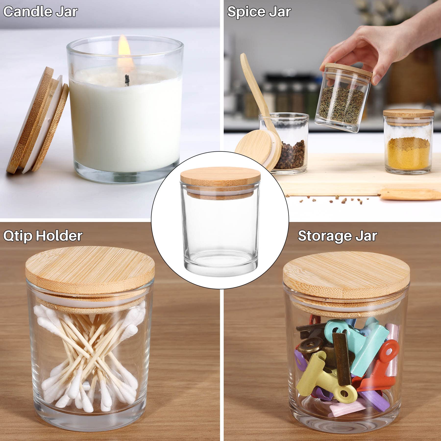 Tarro de vela de vidrio ámbar esmerilado con tapa de bambú para hacer velas, contenedor de vela limpio vacío a granel, Apto para lavavajillas, 6OZ, paquete de 6