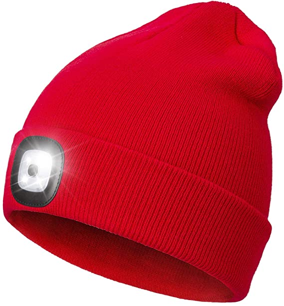 Led beanie fakkelhat med lys mænd/dame hat vinter varm pandelampe kasket med 3 lysstyrkeniveauer 4 lys led til campingfiskeri: Rød