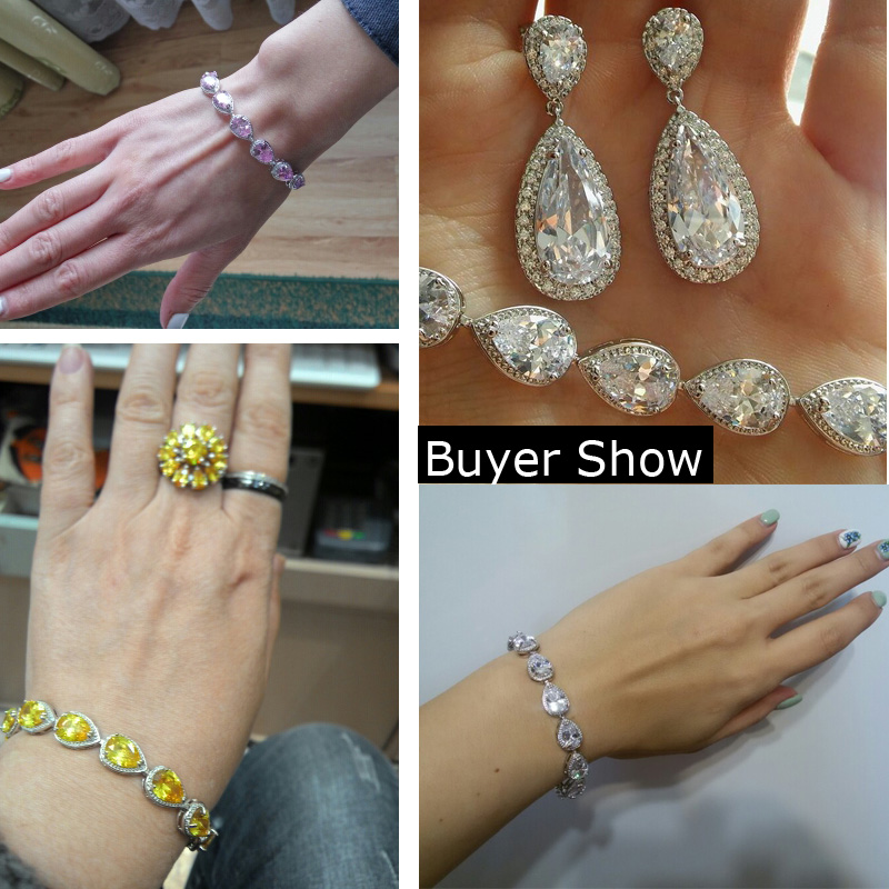 CWWZircons 2024, accesorios de para mujer, pulsera de piedra CZ con forma de gota de agua de circonia cúbica de lujo para joyería de boda nupcial CB135