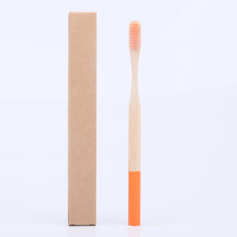 1 pcs Eco friendly bamboo bristle toothbrush Biodegradable Plastic Free Oral Care adult bamboo toothbrush handle brush: Orange-14