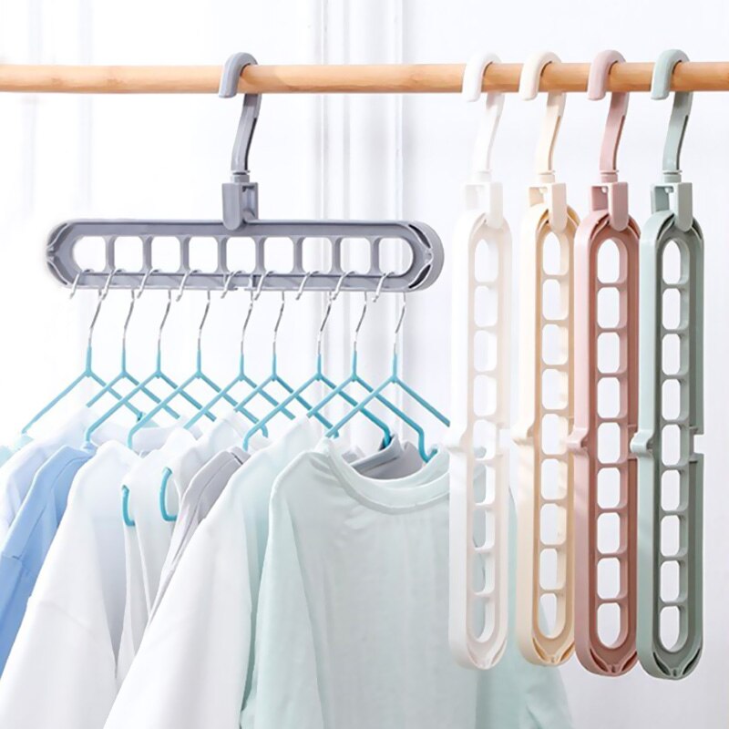 Cintre pliant en plastique à 9 trous, organisateur de vêtements, gain de place, cintre multifonction, supports de séchage pour écharpe de vêtements