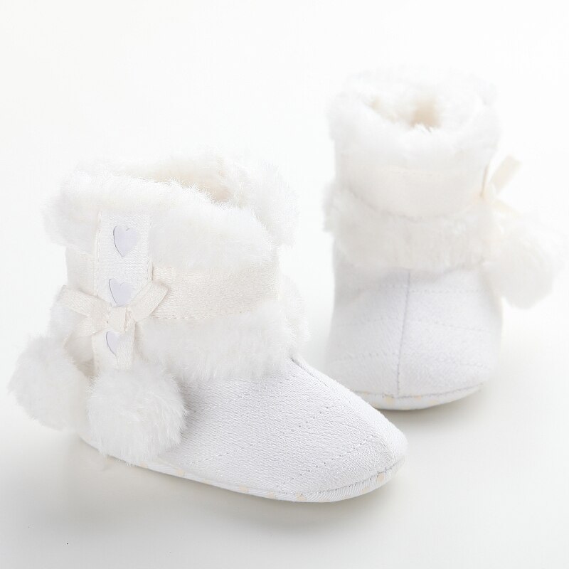 Wintermeisjes zachte pluche laarsjes, antislip sneeuwlaarzen voor baby's, warme schattige sneeuwlaarzen voor baby's, winterlaarzen voor baby's 0-18m: Wit / 7-12 maanden