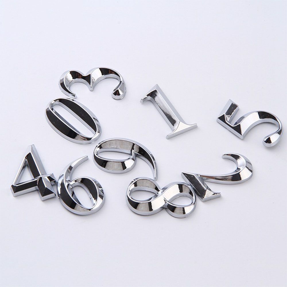 3D Self Adhesive House Number Stickers 5 Cm Silver Door Plate Sign Digits ABS Plastic Label Apartment Hotel Office Door Address