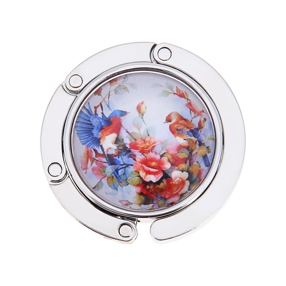 Gancho Metálico Redondo y Plegable para Colgar en la Mesa, 1 Unidad, Soporte con Dibujo de Flores y Aleación de Cristal, Colgador en Suspensión Portátil para un Objeto o para Bolso de Mano: I