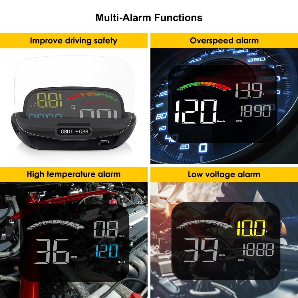 KopfhochAnzeige OBD II GPS Tacho Alarm Funktion Praktische 2 in 1 HD