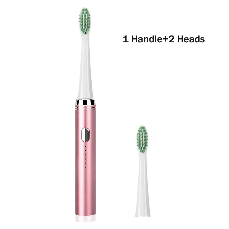 Ultrasonic Electric Toothbrush Adult Set Stainless Steel Waterproof Powerful Electric Toothbrush Sonic USB Charger Whitening: pink 2 heads