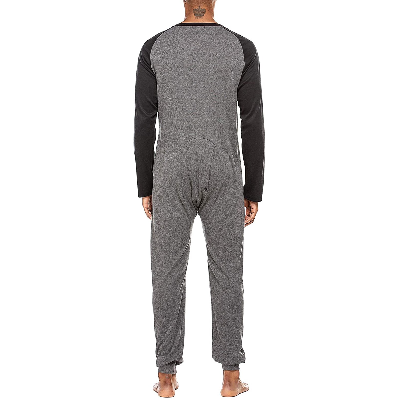 Mannen Diverse Kleur Een Stuk Pyjama Lange Mouw Ronde Kraag Knop Open Voorzijde Nachthemd Jumpsuits Homewear