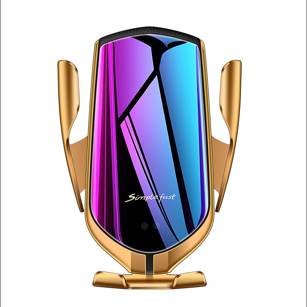 Cargador inalámbrico QI para coche, soporte de teléfono con sujeción automática, carga rápida de 10W, para iPhone 13, 12, 11, XR, X, 8, Samsung S21: Gold