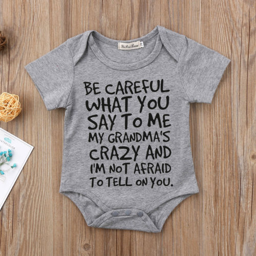 US STOCK Baby Boy Girl Casual Bodysuit Funny Letter Print cotton Jumpsuit Clothes Outfit Short Sleeve Summer Bodysuit
