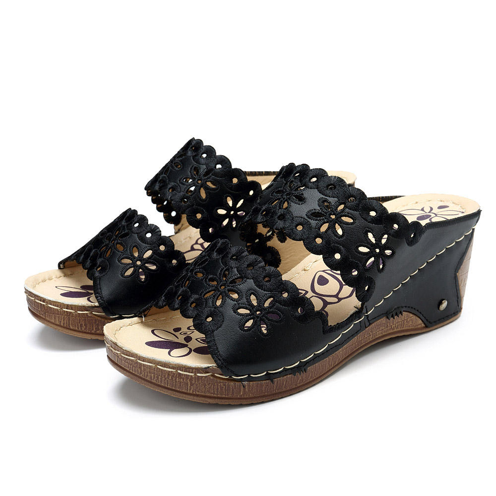 été gladiateur femmes chaussures décontracté fleurs creux crochet boucle sandales cale plate-forme Sandalias Mujer taille 36-41