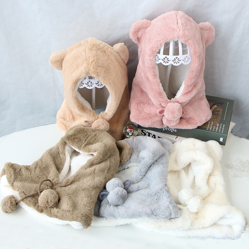 Schattige babymuts met berenoortjes, warme pluche wintermuts voor meisjes en jongens, effen kleur, oorbescherming voor buiten, zachte peutermuts