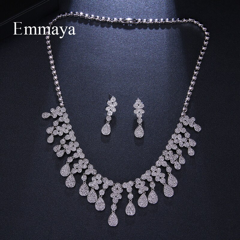 Emmaya Waterdrop Cubic Zirkoon Clear Ketting Earring Bruids Sieraden Sets Vrouwelijke Shiny Valentijnsdag Accessoires