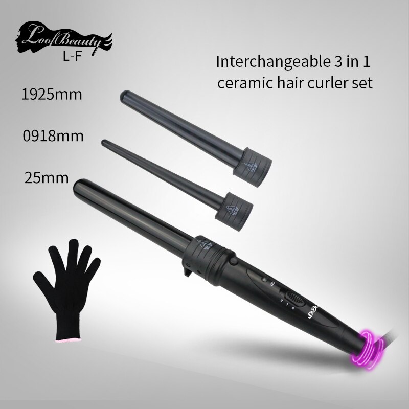DODO 3 In 1 Hair Curlers Care Styling Curling Wand Interchangeable 3 Parts Clip Hair Iron Curler Set Curler Hair Styles Tool