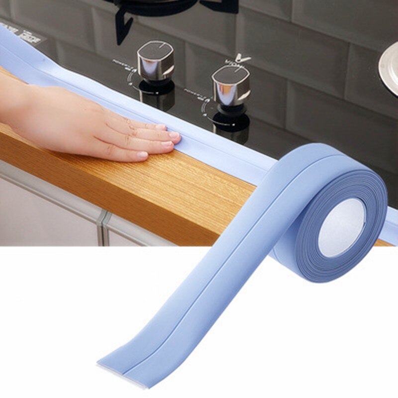 Køkkenvask vandtæt mærkat tape pvc meldug-bevis badeværelse bordplade vandholdende strimmel selvklæbende vaskemærkater: Blå / 1 mx 2.2cm