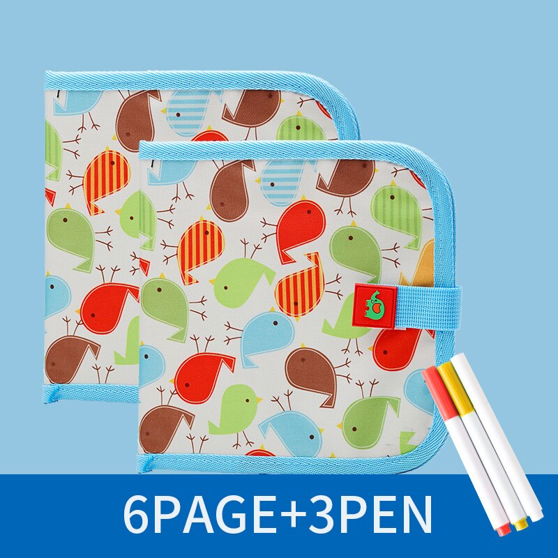 Kid Portable Painting Book Double-sided Erasable Drawing Book Animal Graffiti Writing Board Early Education Stationery Supplies: 6Page Bird