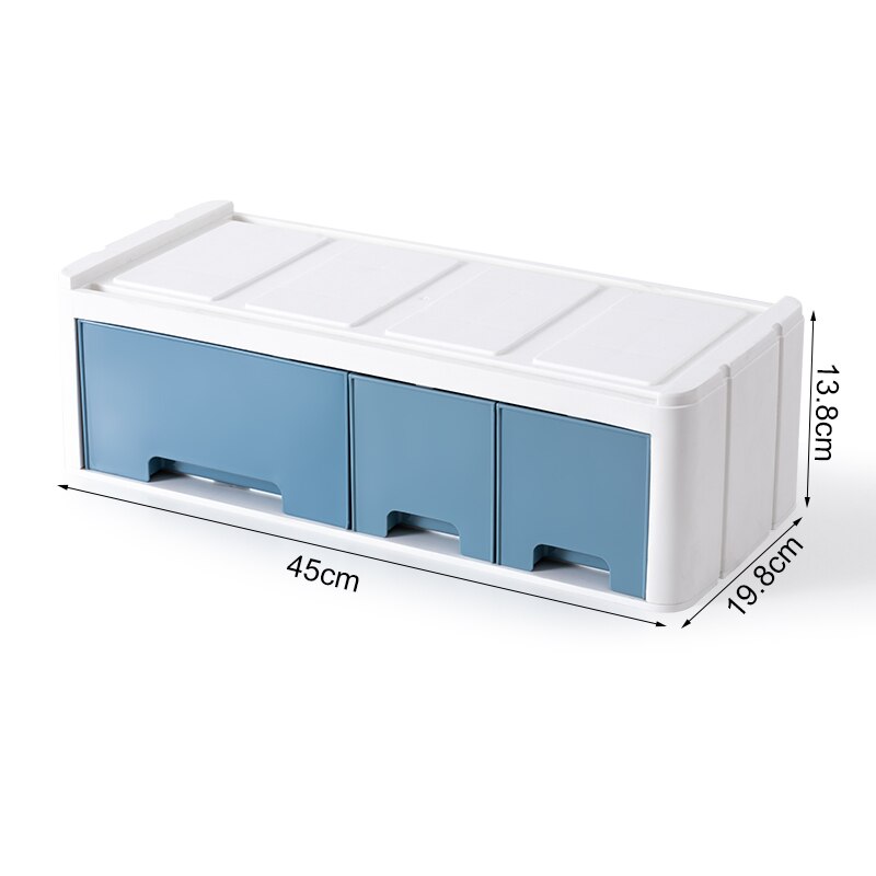 BNBS Desktop Drawer Organizer Storage Cabinet Plastic Chest Of Drawers Cabinet Organiser Computer Keyboard Storage Box: L-3 grid-Blue