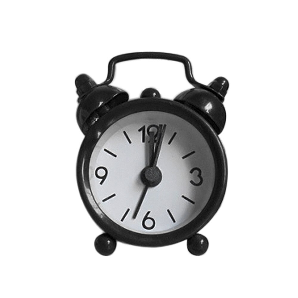 Mini reloj despertador Retro portátil de dibujos animados con números redondos y doble campana para escritorio, reloj Digital de mesa, relojes de alarma para decoración del hogar Klok #3 $: Black