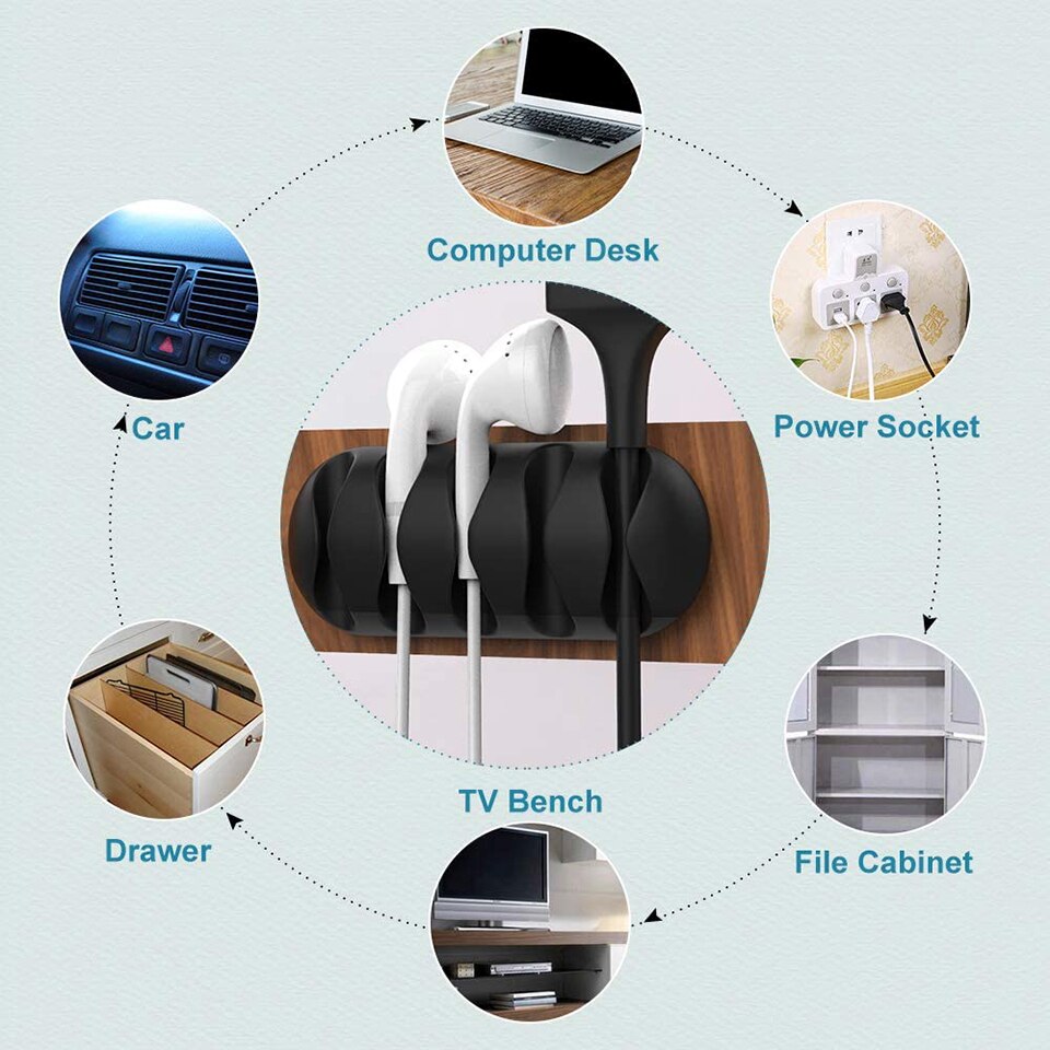 Desktop Kabelhaspel Organizer Met Kabelbinders Siliconen Usb Kabelmanagement Draad Houder Voor Office Mouse Hoofdtelefoon Smartphone
