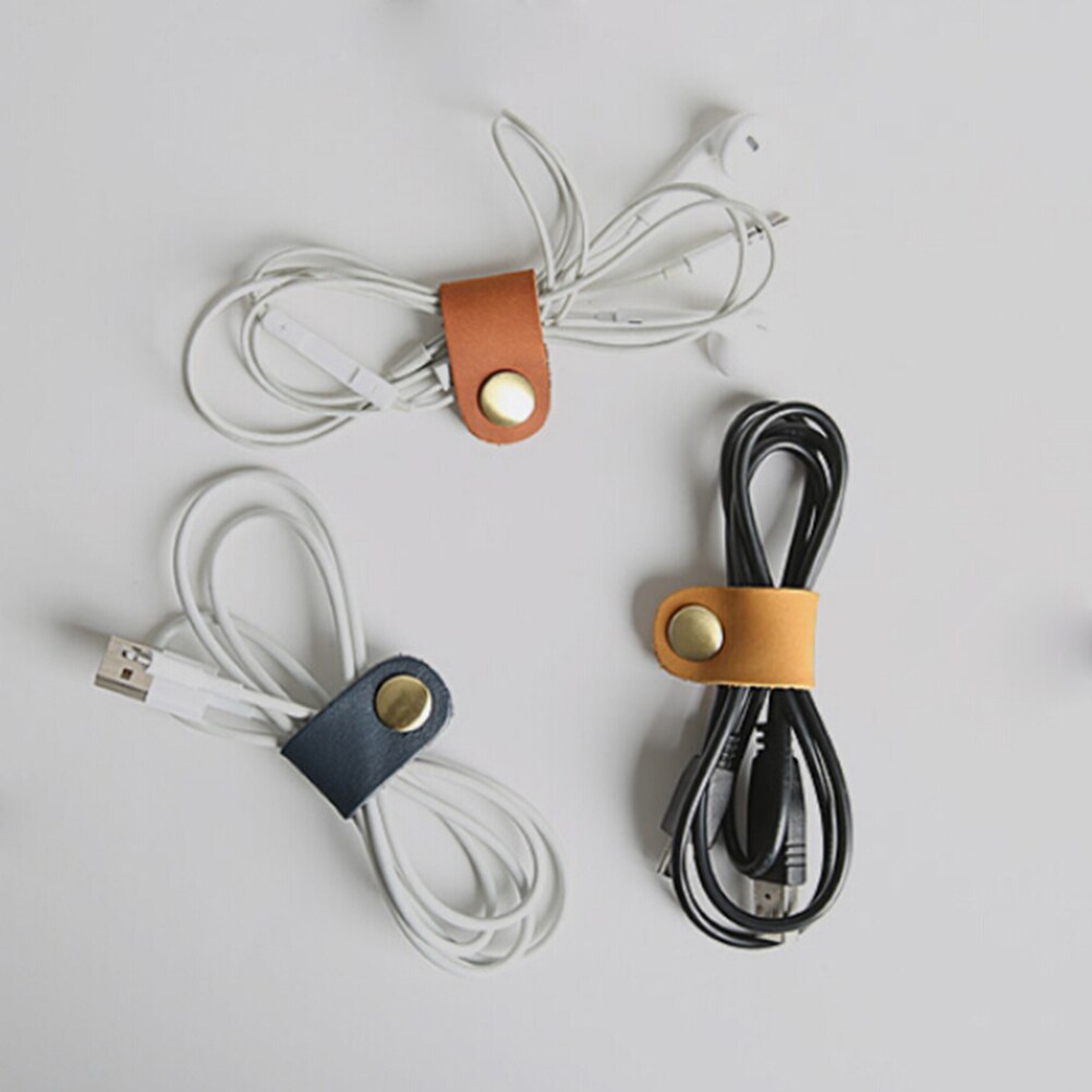 1 stk 8*2cm headset øretelefon ledning bærbar usb kabel ledning læder vikler hovedtelefon sag koreansk desk manager