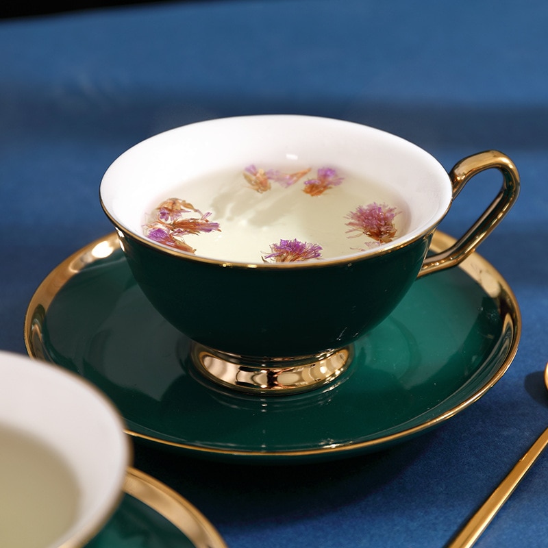 Green Ceramics Cup and Saucer Porcelain Simple Tea Sets Room Coffee Cups Tazas Para Cafe Kitchenware