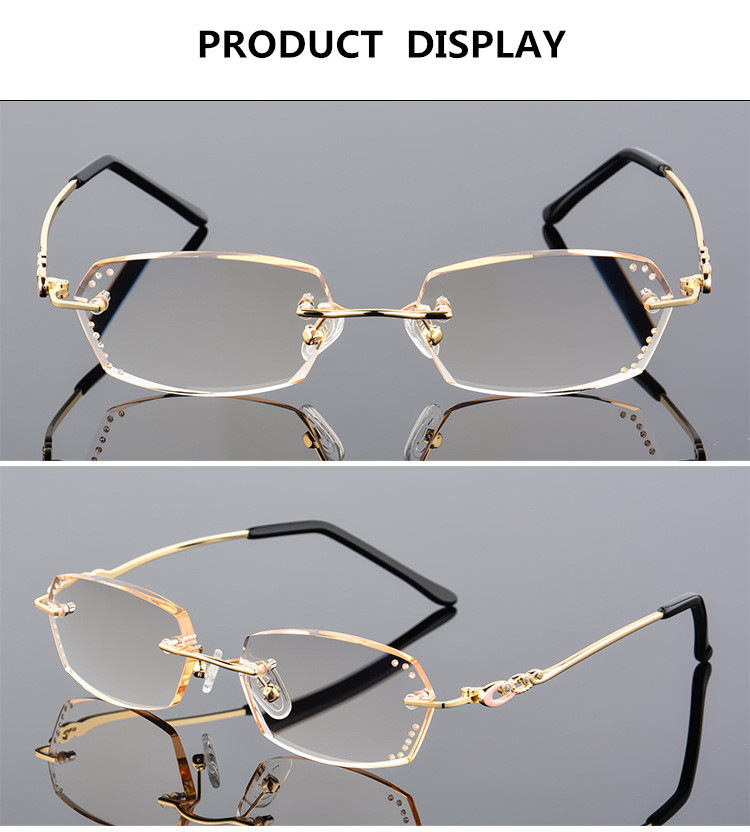Leesbril Royal Deluxe Luxury Rhinestone Gradient Reading Glasses Women Diamond Cutting Rimless Golden Readers Presbyopic Eye