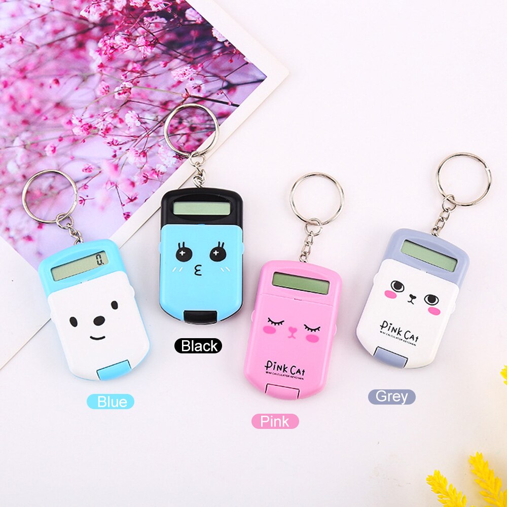 Mini Calculator Cute Cartoon with Keychain 8 Digits Display Portable Pocket Size Calculator for Children Students Supplies