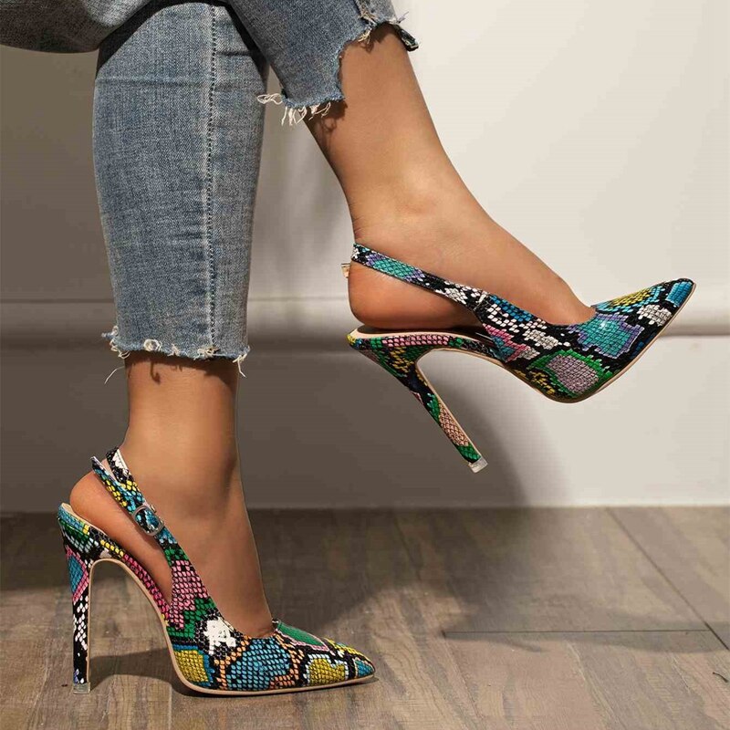 YUKE – escarpins à talons Python pour femmes, chaussures modernes et confortables, haut et fin, peu profondes, faites à la main, avec sangle à boucle et bout pointu