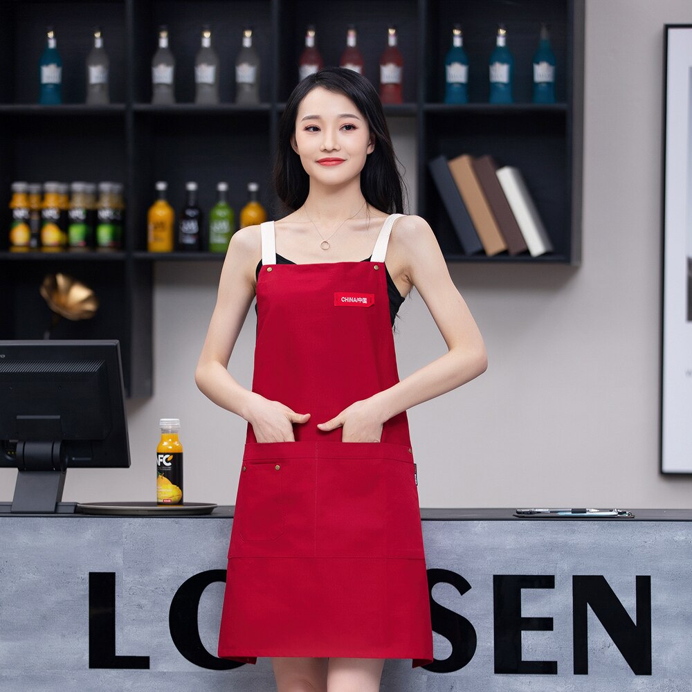 Hurtownia bawełniane płótno robocze fartuch dla obu płci kuchnia fartuch kuchenny grill strzyżenie fartuch roboczy kelner kawiarnia restauracja fartuch: Brązowy