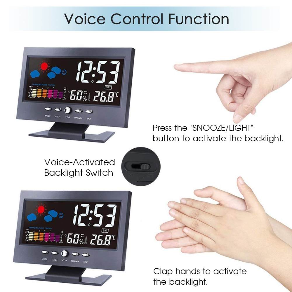 LCD Weather Station Thermometer LCD Color Screen Indoor Temperature Humidity Calendar Humidity/Weather/Snooze Alarm Clock