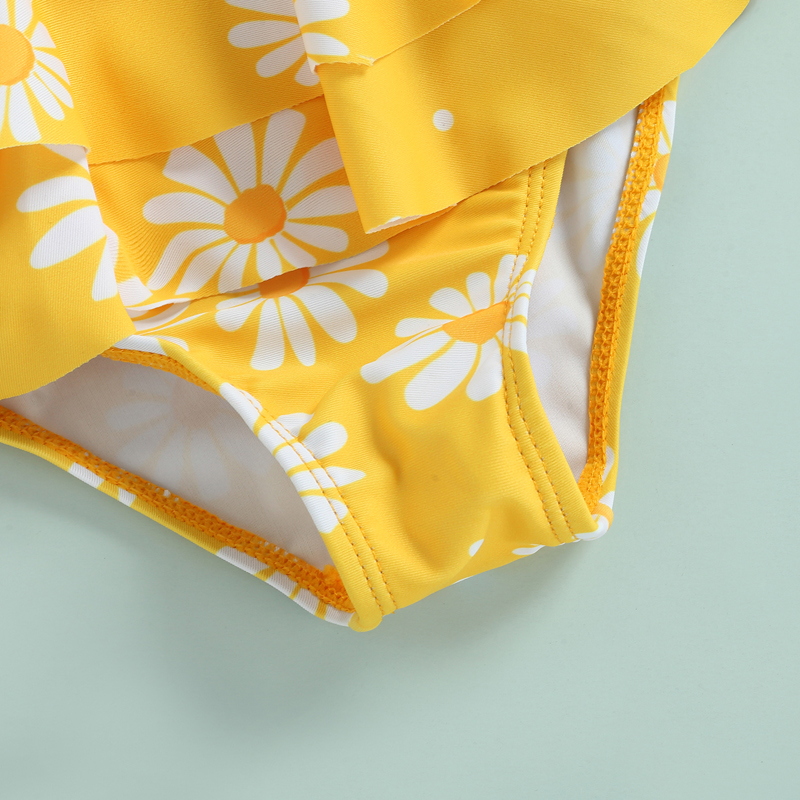 Sommer Kleinkind Baby Mädchen Bademode Nette Gänseblümchen Druck Quadrat Kragen Ärmellose Badeanzug Kleinkind lässig Badeanzug Bademode