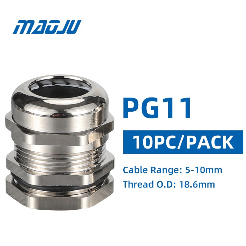 IP68 10PCS Waterproof Connector Cable Gland Nickel Plated Brass PG Metric Strain Relief: PG11 10PCS
