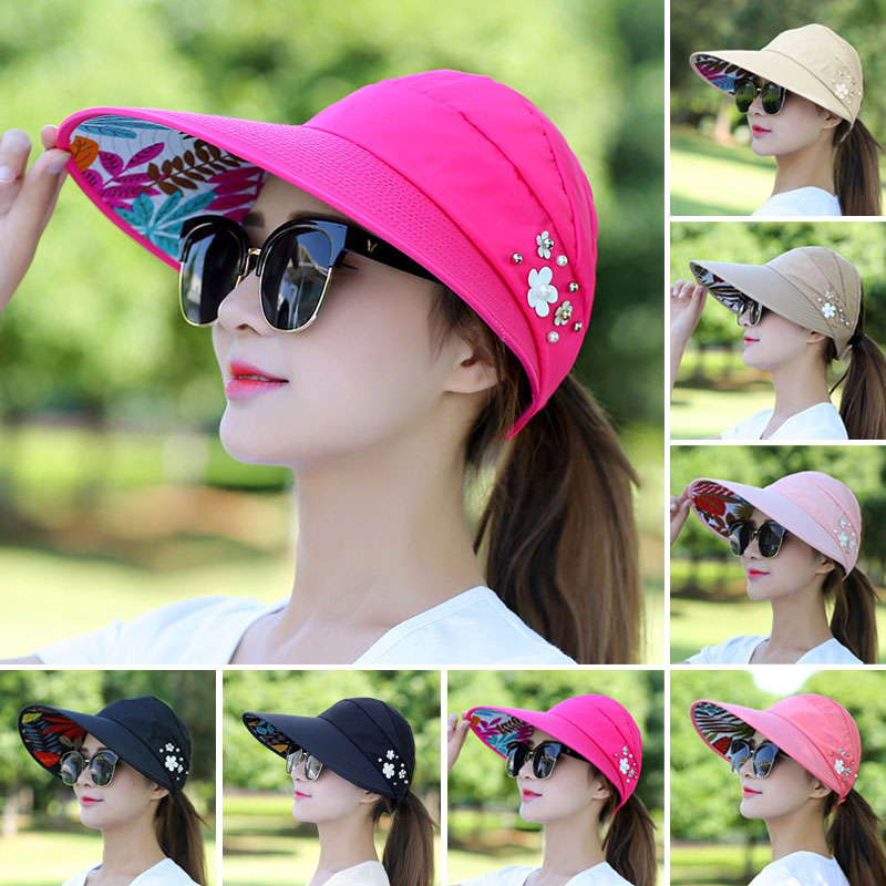 Kvinder dame solhat strand hat uv beskyttelse anti-uv afslappet visir foldbar hætte til udendørs  xd88