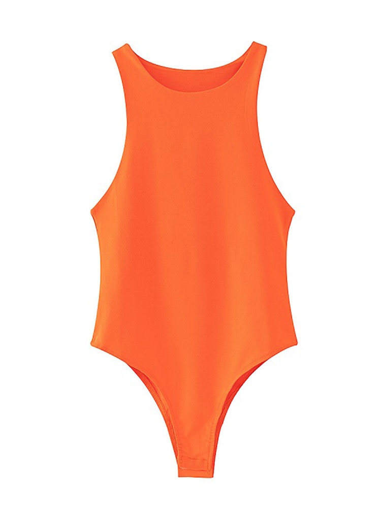 Été solide sexy moulante femmes body femme 4 couleur vert mince body décontracté chic dame club court combishorts femme: L / Orange