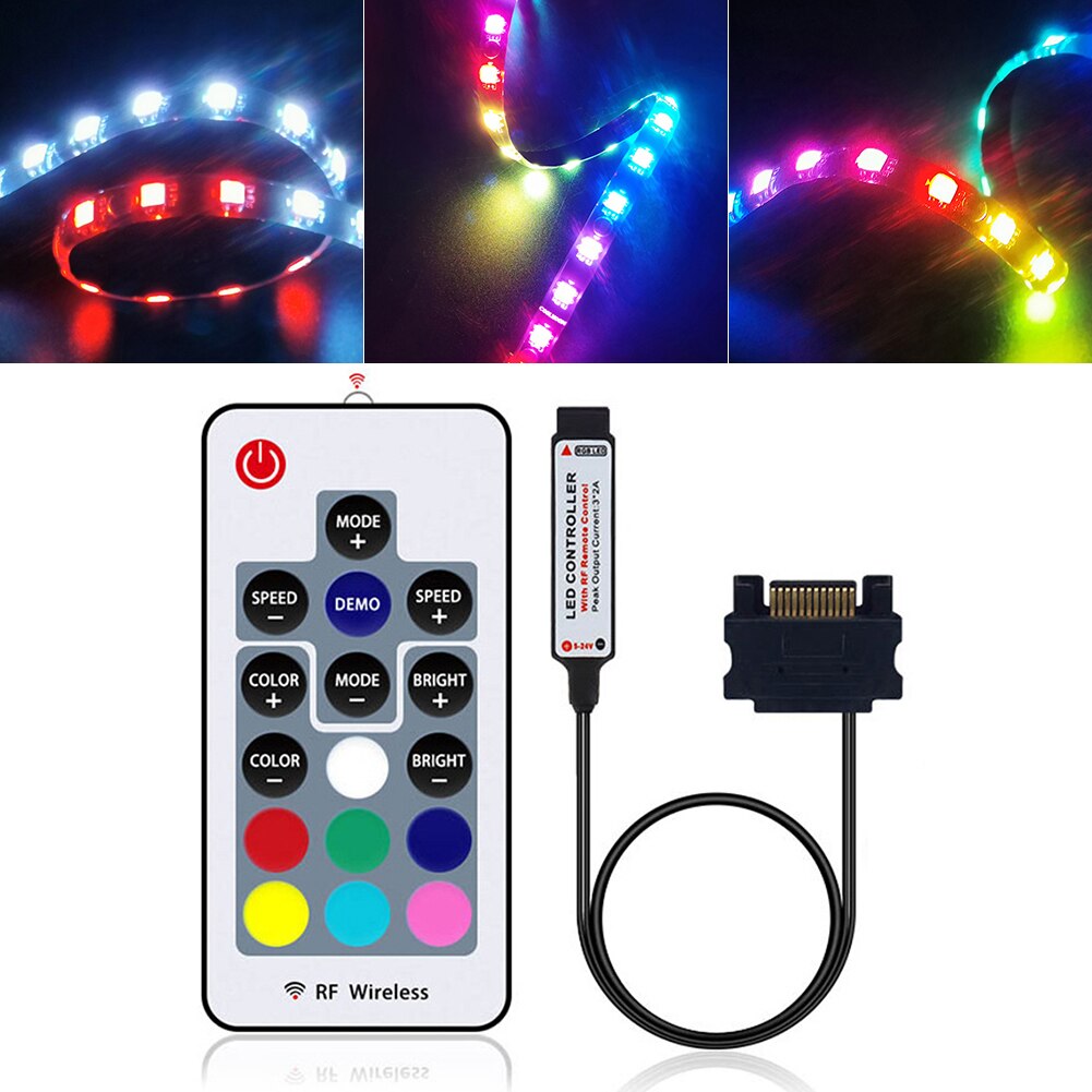 RGB LED Controller 12V SATA RF Wireless Remote Control SATA Large 4Pin RGB LED Strip Controller for PC Computer Case Lighting
