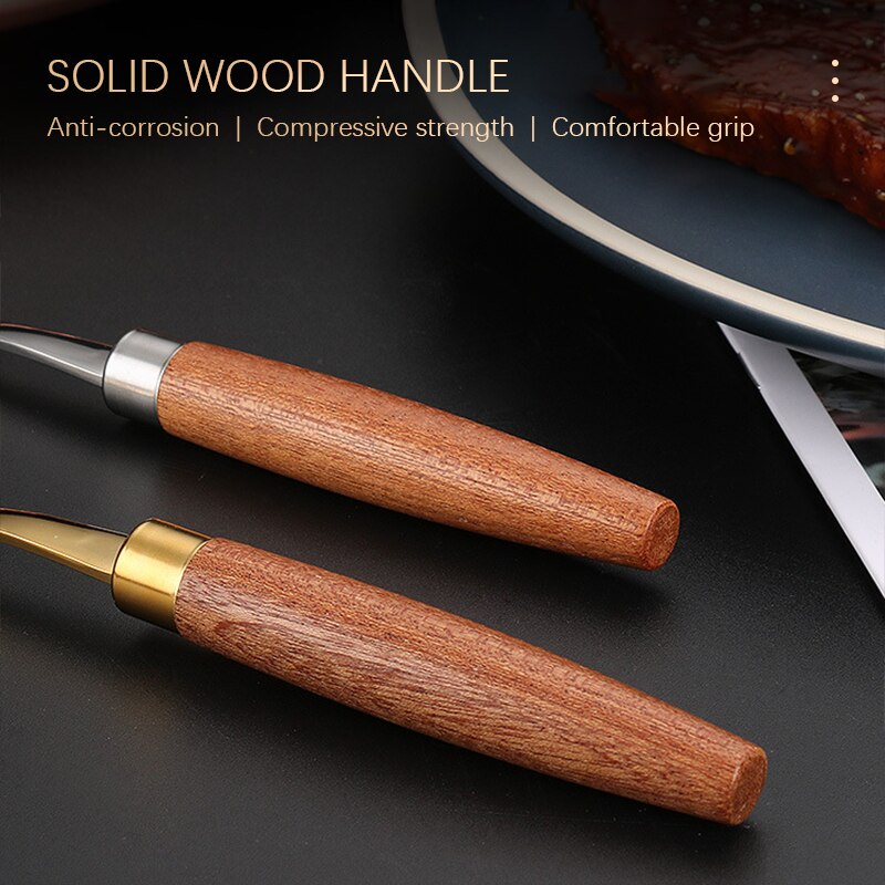 Fypo Stainless Steel Cutlery Set Wooden handle Dinnerware Set Knife Fork Spoon Tableware Flatware Kitchenware Kitchen utensil