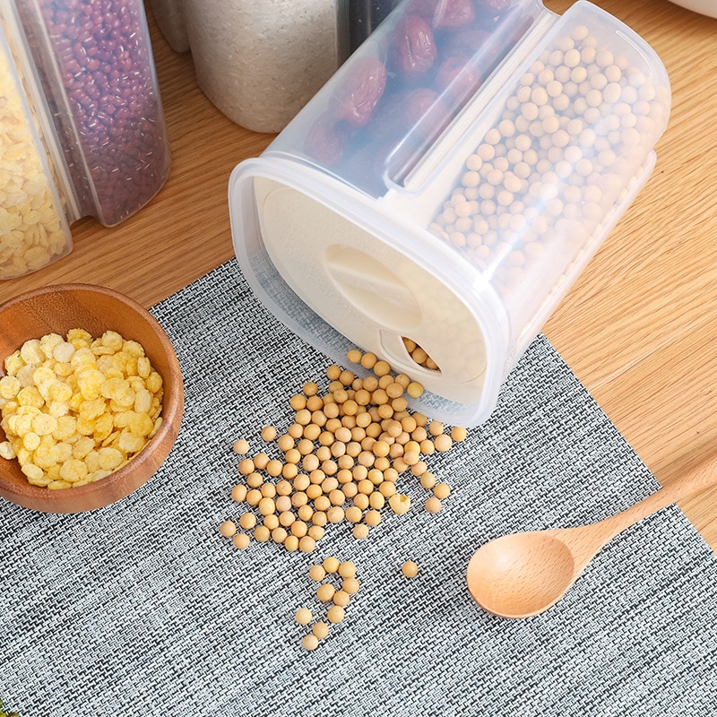 Plastic Container Storage Kitchen Food Storage Container Separator Box Cans Jar with Cover Rotatable Large Capacity Jars R2021