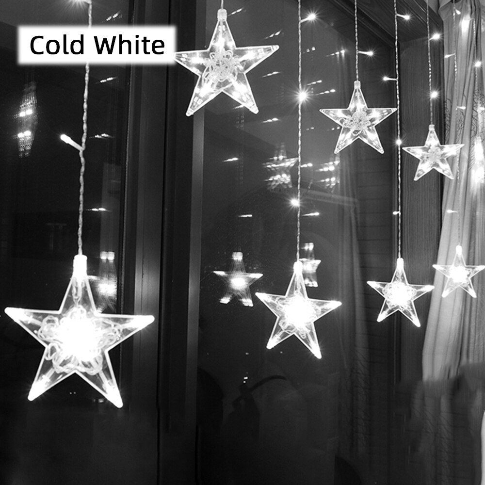 Rideau lumineux avec des étoiles goutte d&#39;eau, 2.5M, LED V, guirlande de noël dans l&#39;ue, décoration de fête de mariage et de: star Cold White