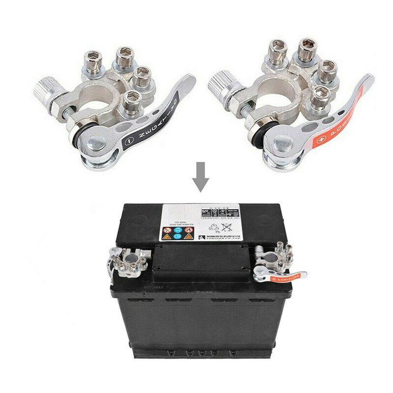 2 Pcs Car Battery Terminal Connector Wire Cable Clamp Quick Release Disconnect Shut-Off Connectors Car Auto Accessories 12V 24V