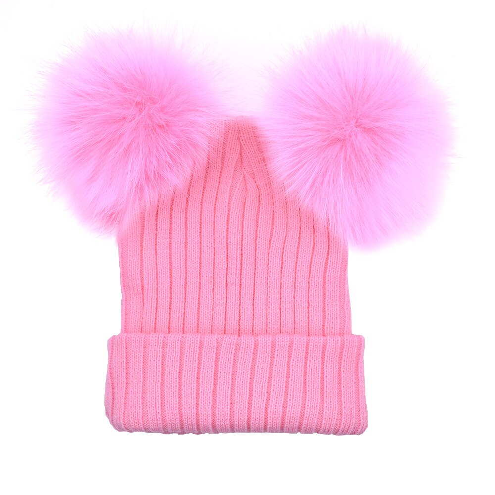 Gorro con pompón de pelo para niña y mujer, 2 pompones, sombreros de invierno de mujer, gorro de lana tejida de algodón, gorra gruesa de mujer