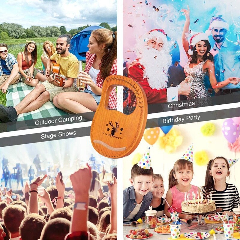 Lyre Harp, 16 String Mahogany Plywood Body String Instrument with Tuning Wrench and Storage Bag&amp;Tuning Tool