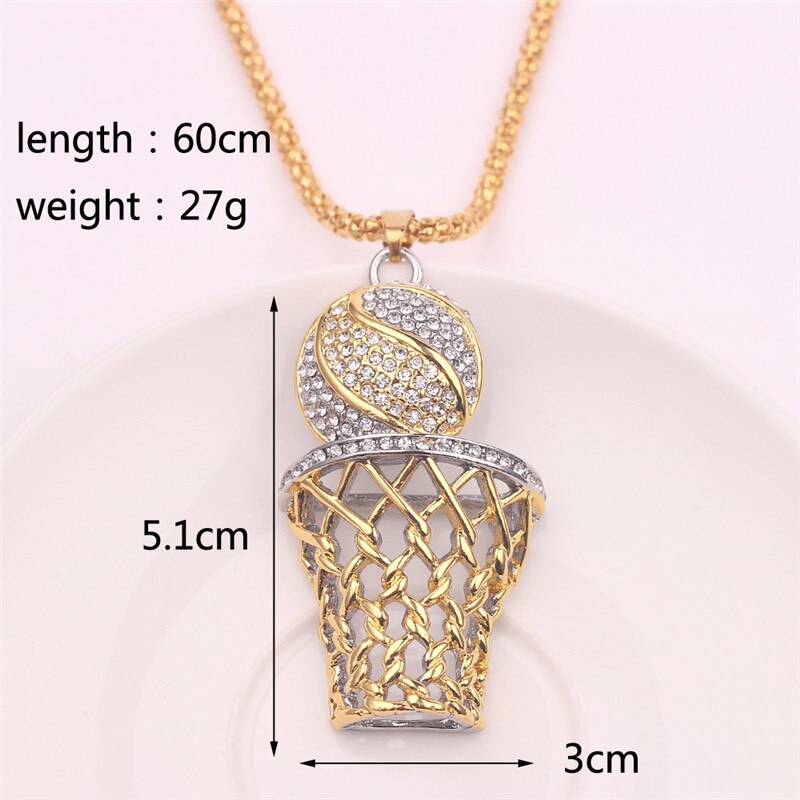 Basketbal Hoepel Hanger Hip Hop Sieraden Voor Mannen Iced Out Bling Crystal Gold Kleur Ketting