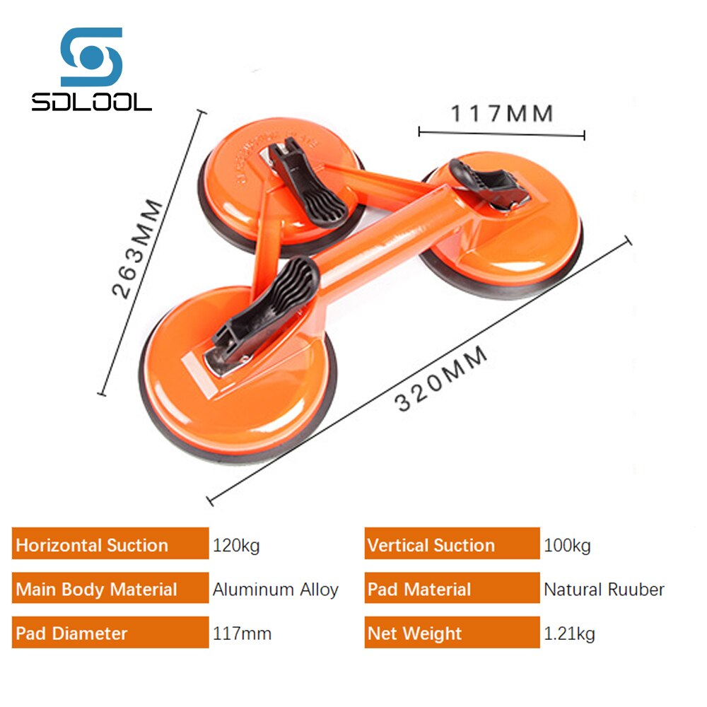 Vacuum Suction Cup Glass Lifter Triple Pad Sucker Glass Tile Metal Marble Granite Lifting Carrier Tool