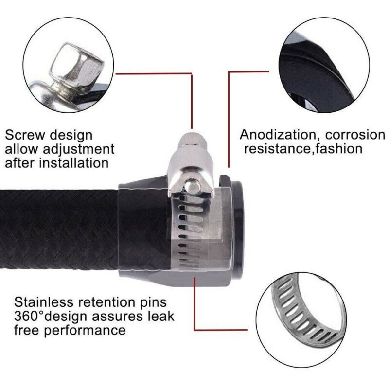 AN6 Hex Slang Finisher Klem Met Schroef Band Slang End Cover Montage Adapter Connector 4 6 8 10 12AN Slangen & Klemmen