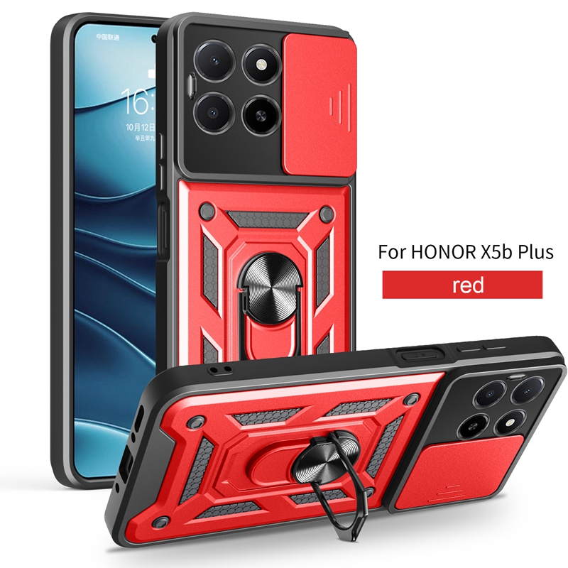 Para Honor X5b Plus 4G funda a prueba de golpes armadura soporte magnético anillo cubierta de teléfono Honor X5b / X5b Plus Fundas de protección de cámara: Madera / Azul