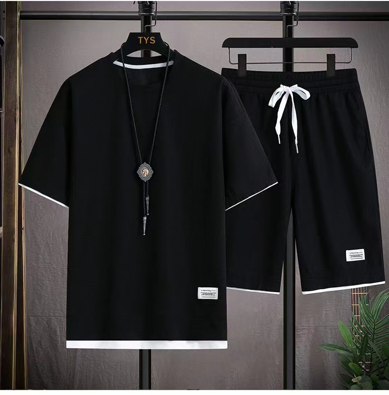 Conjunto deportivo de manga corta y pantalones cortos para hombre, chándal informal, cómodo y fresco, de gran tamaño, Verano