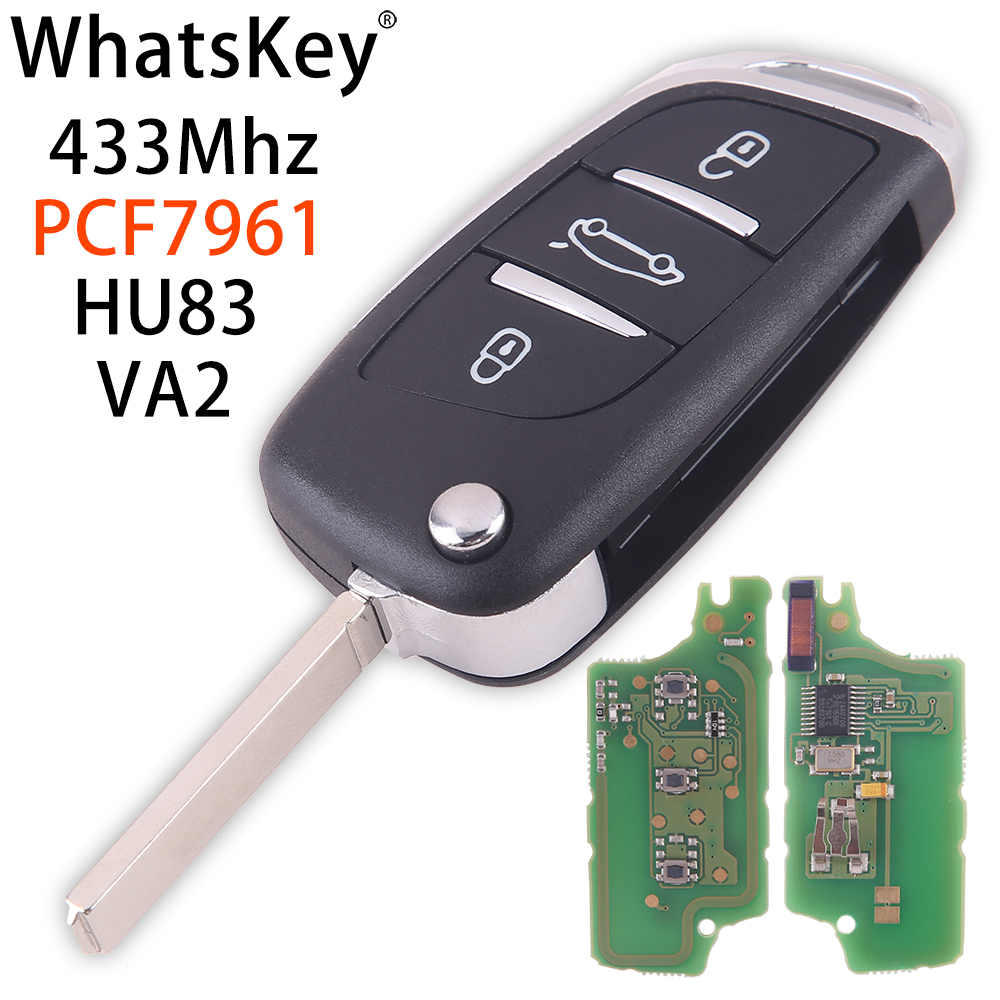 WhatsKey For Citroen C2 C4 C5 Berlingo Xsara Picasso HU83/VA2 Blade Modified Folding Remote Key 433MHz ASK PCF7961 ID46 CE0536